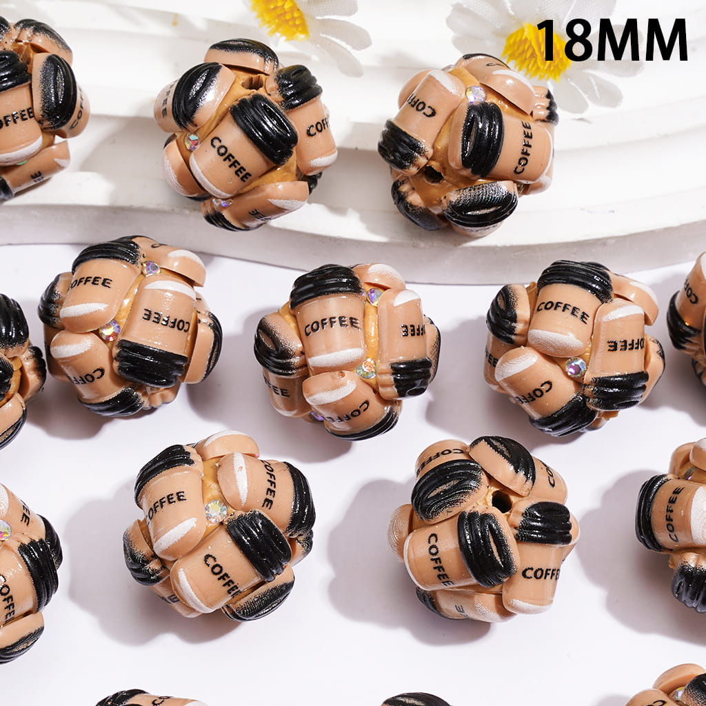 Clay Beads with Mini Coffee Cup and AB Rhinestones, 18MM
