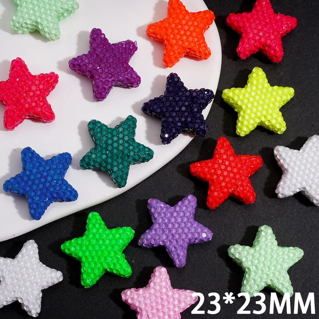 Fluorescent Star Series Clay Beads with Sparkling Clear Rhinestones, 23*23MM, Random Mix