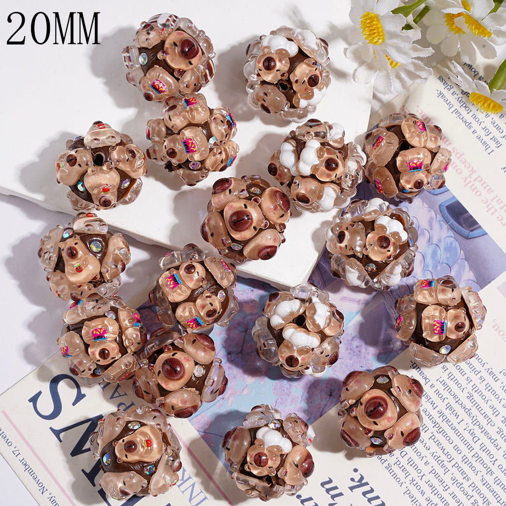 Clay Beads with Cute Capybara and AB Rhinestones, 20MM Random Mix