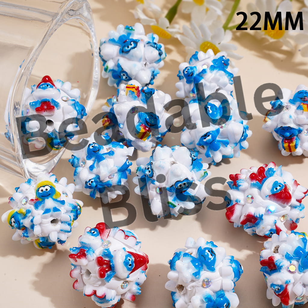Clay Beads with Blue Elf Character and AB Rhinestones, 22MM, Random Mix