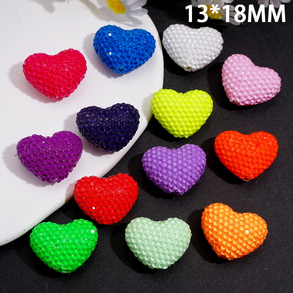 Clay Beads with Fluorescent Bubble Texture Clear Rhinestones, Heart Shape 13*18MM, Random Mix