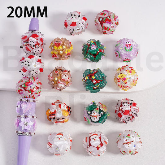 Decorative Christmas-themed beads on a white background


