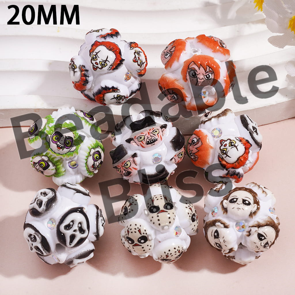 Clay Beads with Horror Character Series and AB Rhinestones, 20MM, Random Mix