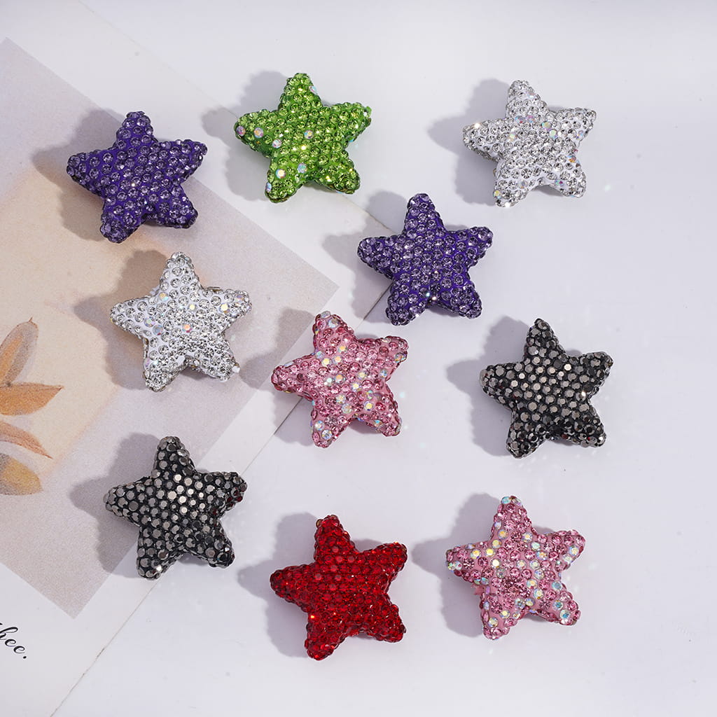 Clay Beads Bling Bling Five-Pointed Star with Rhinestones, Multi-Color, Random Mix (They Don't Fit the Pen)