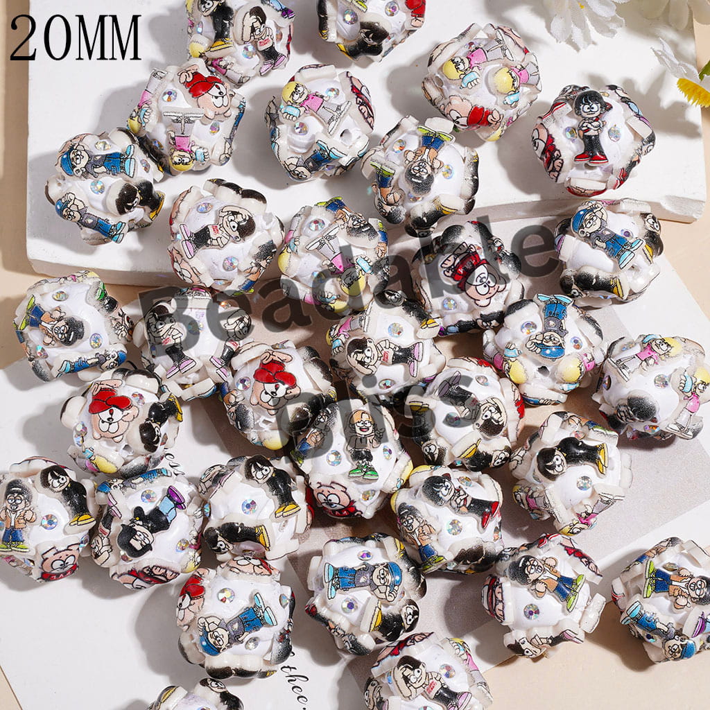 Clay Beads with Cartoon Style Boy and Cute Dog, AB Rhinestones, 20MM