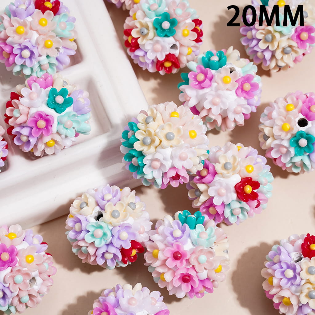 Colorful Mini Flowers Design Clay Beads, 20MM, Random Mix
