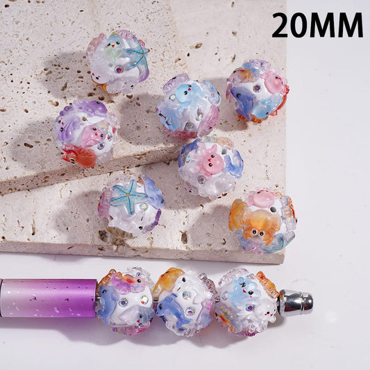 Clay Beads with Marine Organism and AB Rhinestones, 20MM