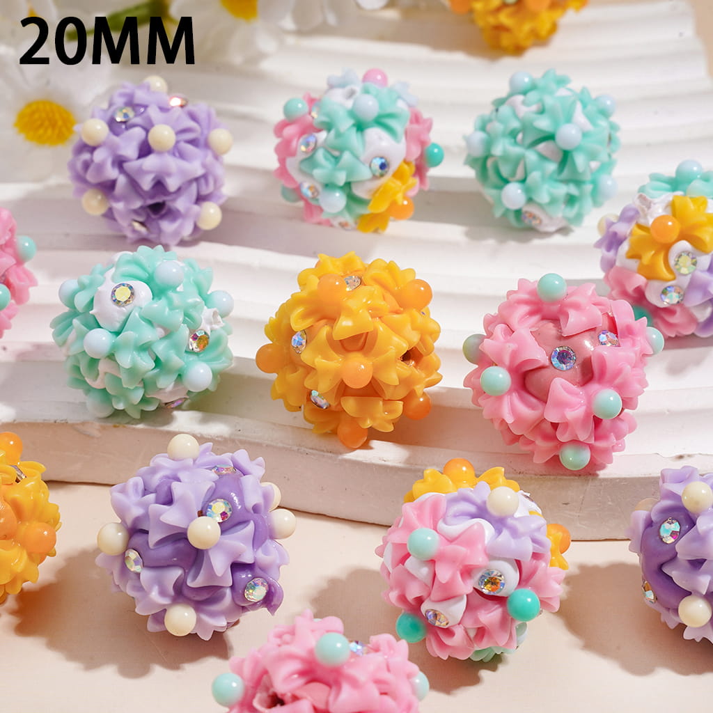 Clay Beads with Bowtie and AB Rhinestones, 20MM, Multi-Color, Random Mix