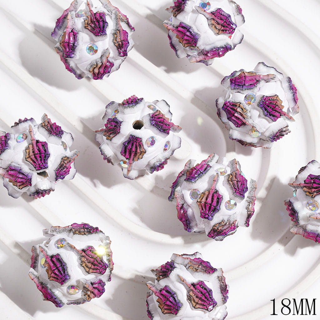 AB Rhinestones and Purple Skull Hand in Humor Gesture Clay Beads with, 18MM