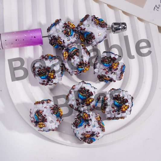 Clay Beads with Wild Beast and Beautiful Princess Character, AB Rhinestones, 20MM