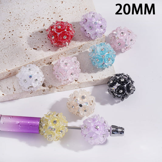 Clay Beads with Transparent Five-Petaled Flower and AB Rhinestone, 20MM, Random Mix