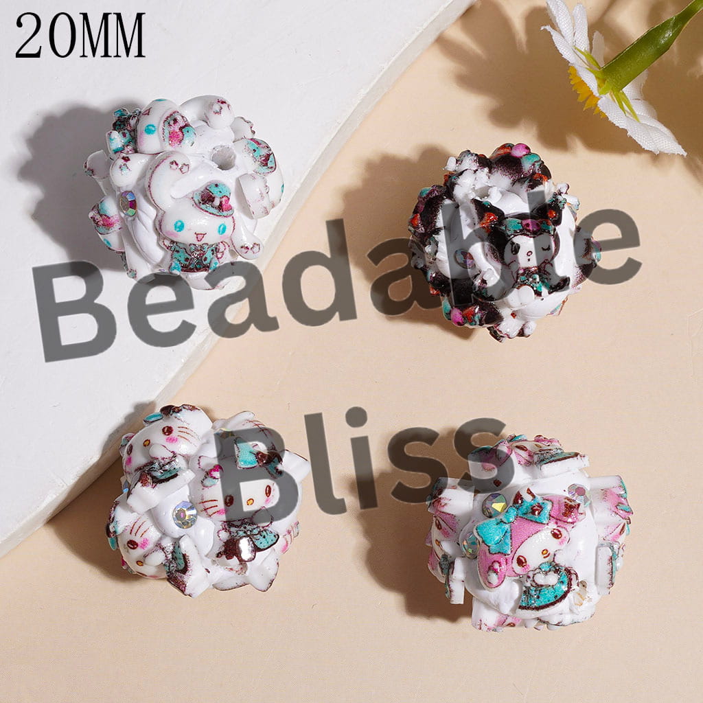 Adorable Character in Teal Costume and AB Rhinestones Clay Beads, 20MM Random Mix