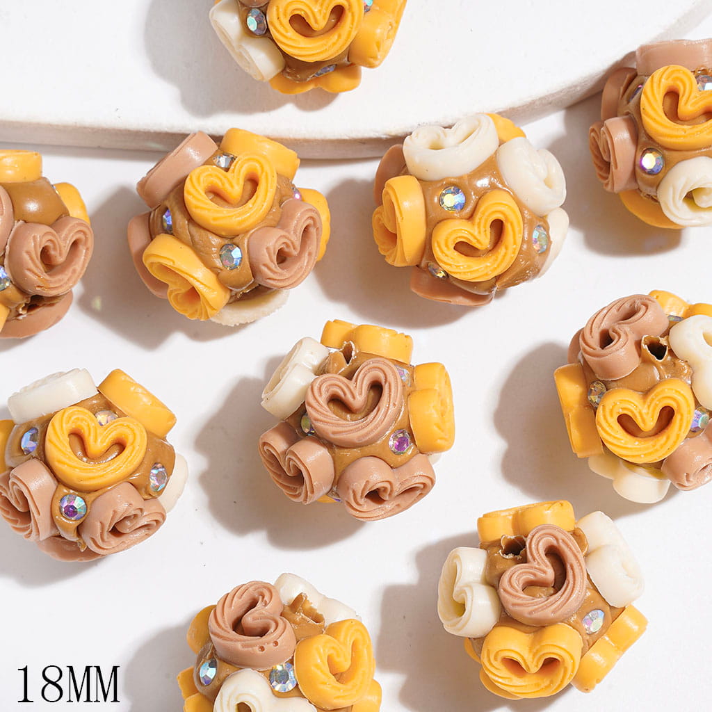 Heart Shaped Cookies and AB Rhinestones Clay Beads, 18MM