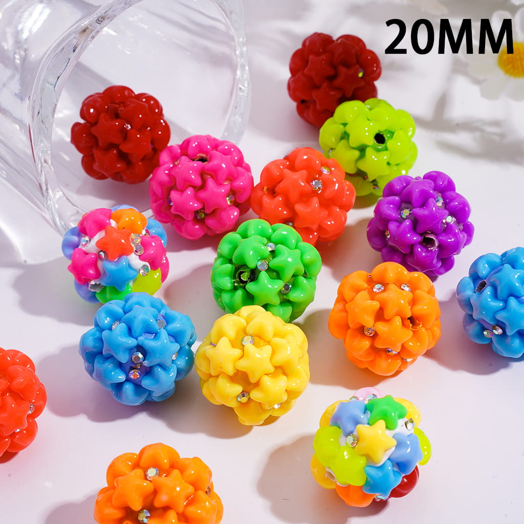 Clay Beads with Fluorescent Five-Pointed Stars, 20MM, Random Mix