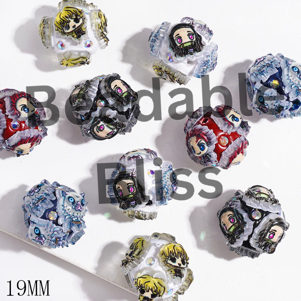 Clay Beads with Japanese Cosplay Character Series and AB Rhinestones, 19MM Random Mix