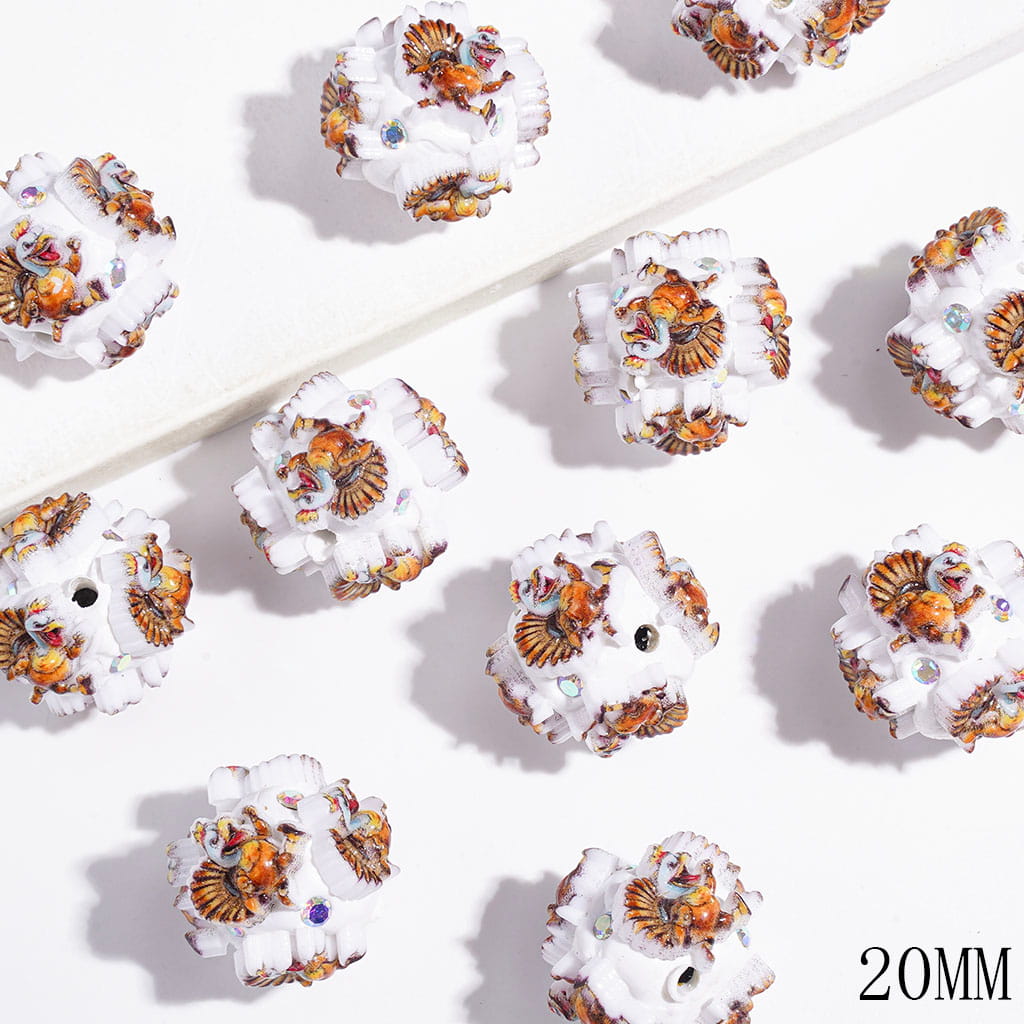 20MM - Thanksgiving Day Theme Clay Beads,  with Running Turkey and AB Rhinestones