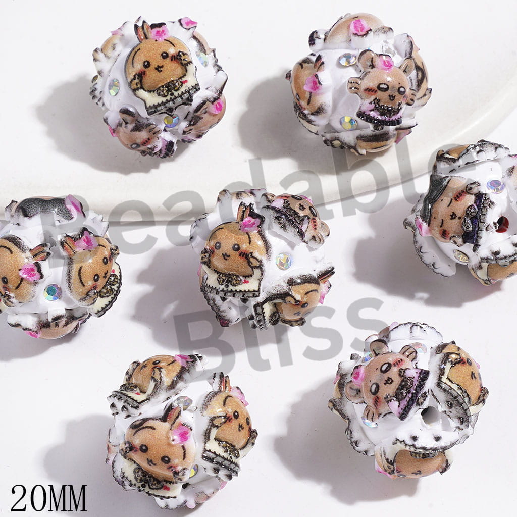 Bunny Cat Hamster Flying Squirrel Cartoon Characters Series and AB Rhinestones Clay Beads, 20MM