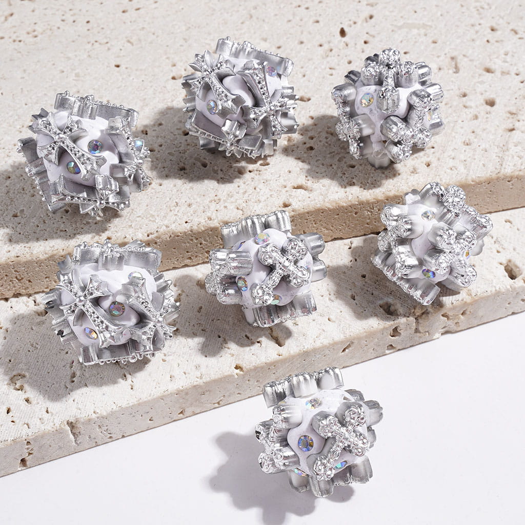 Religion Theme Silver Scroll Floral Cross and Maltese Cross and AB Rhinestones Clay Beads, 18-24MM, Random Mix