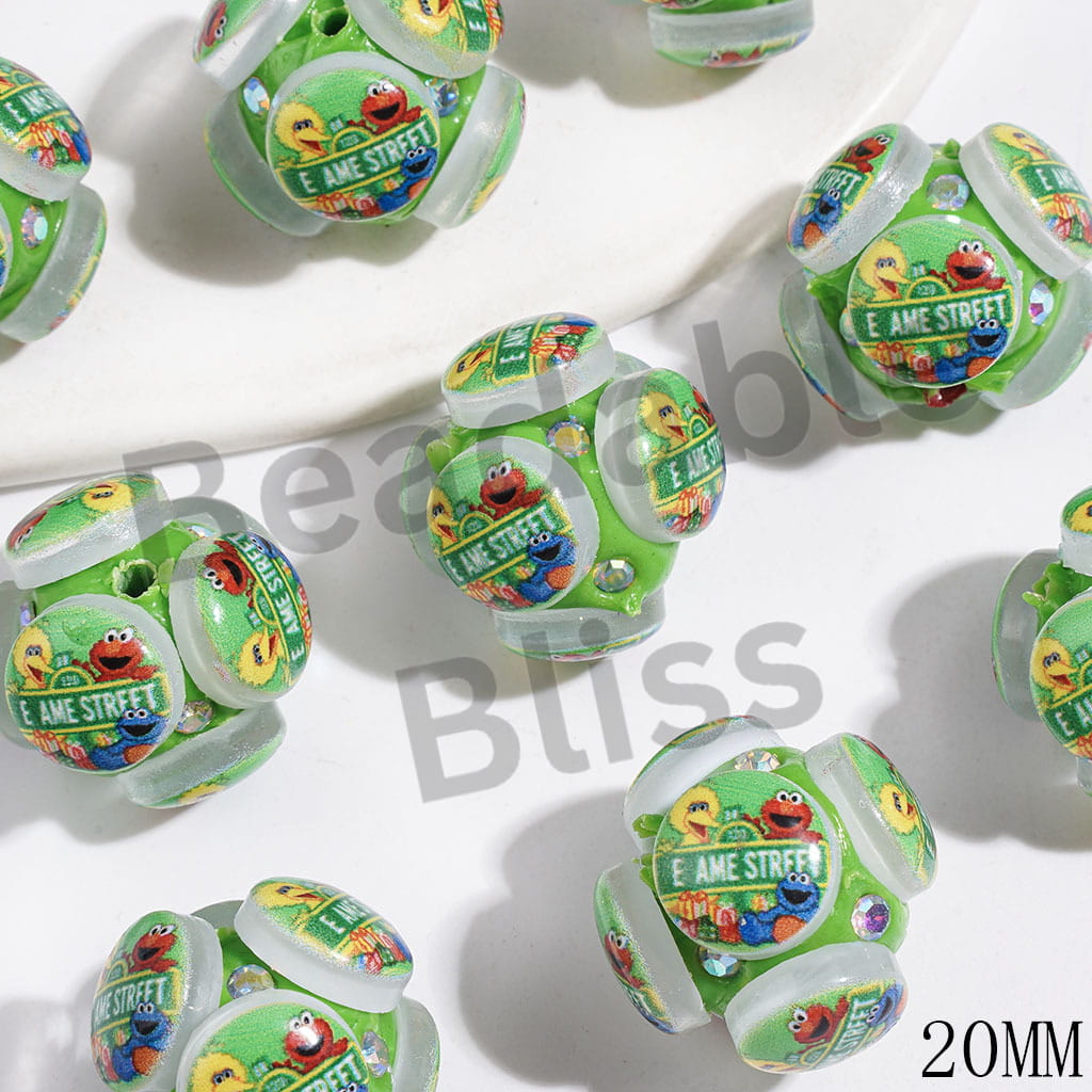 Green Style Classic Puppet Character Series and AB Rhinestones Clay Beads, 20MM