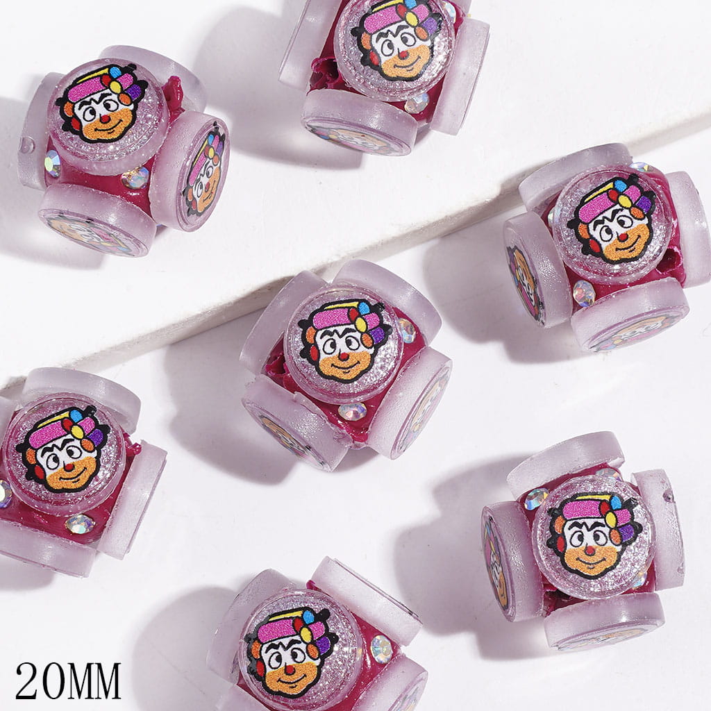 AB Rhinestones and Round Design with Cute Clown and Silver Glitter Clay Beads, 20MM