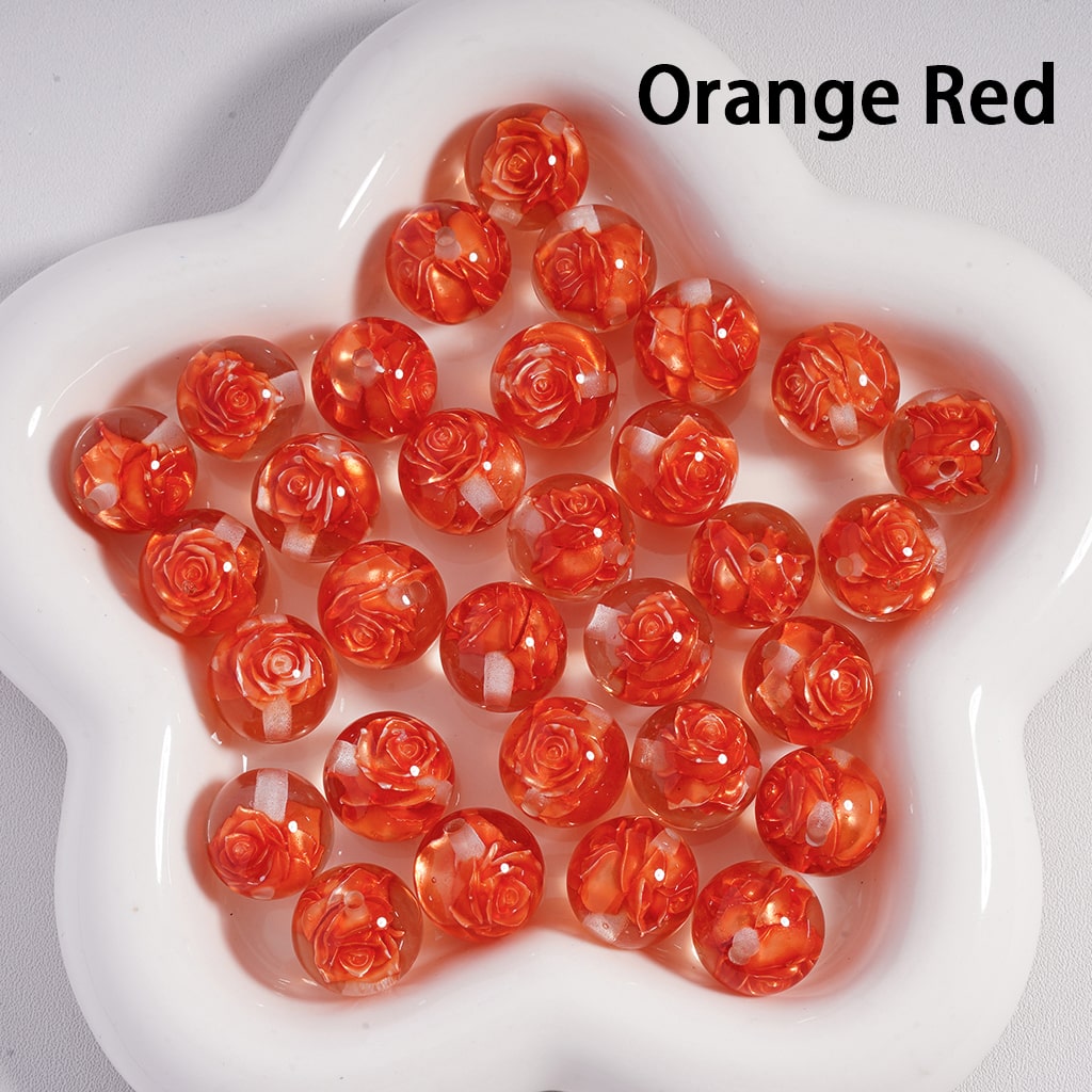 Acrylic Beads Cute Multi-Color Two Rose Flowers Inside, Clear, 16MM