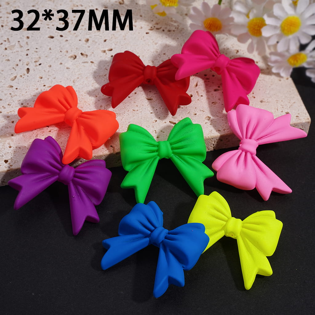 Acrylic Beads Bowtie in Matte Rubber Touch, Fluorescent Colors, 32*37MM, Random Mix