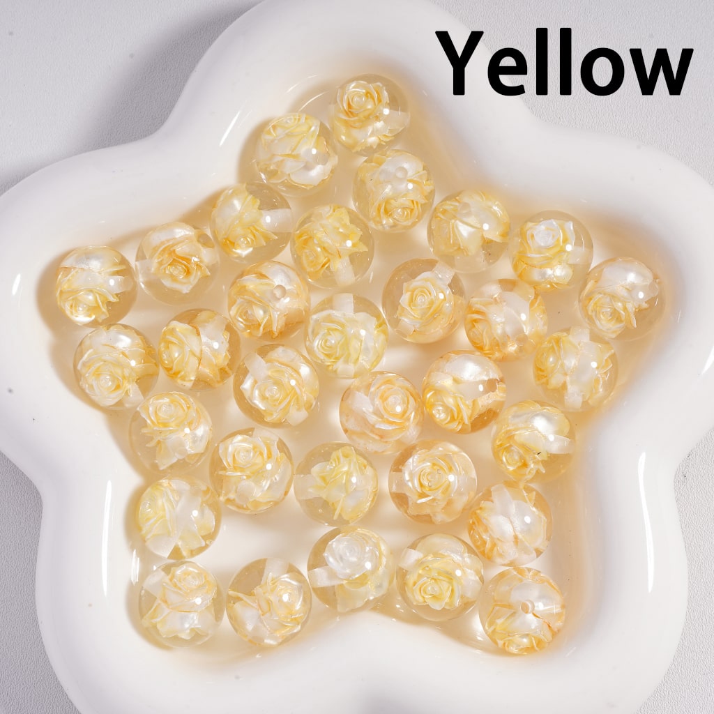 Acrylic Beads Cute Multi-Color Two Rose Flowers Inside, Clear, 16MM