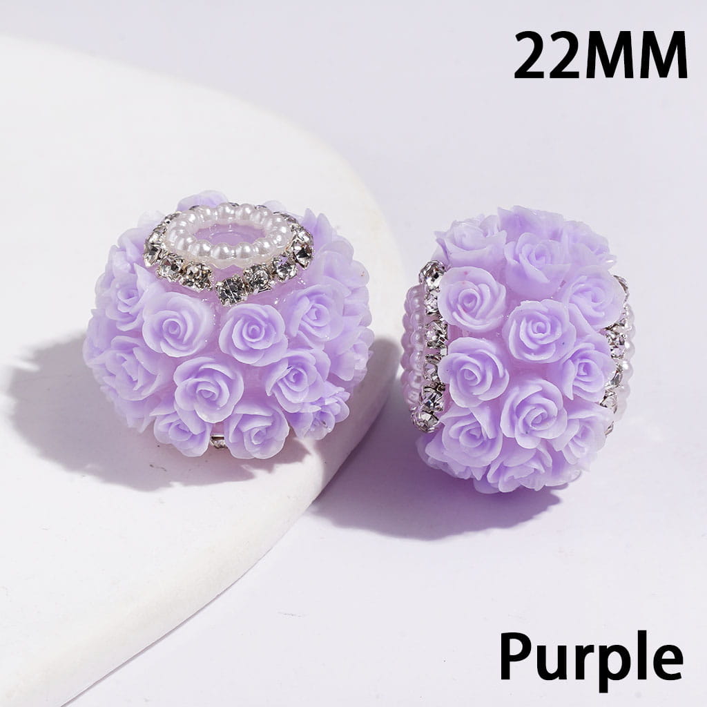 Handmade Acrylic Beads with Rose Flower, White Pearl & Silver Metal Chains with Clear Rhinestone, 22MM Multi-Color