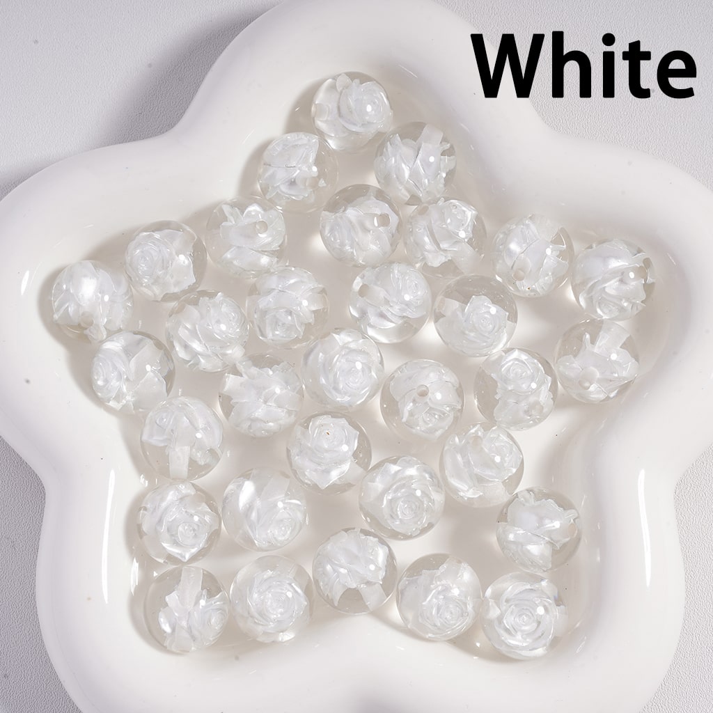 Acrylic Beads Cute Multi-Color Two Rose Flowers Inside, Clear, 16MM