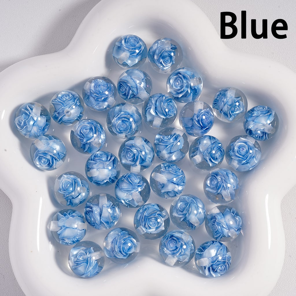 Acrylic Beads Cute Multi-Color Two Rose Flowers Inside, Clear, 16MM