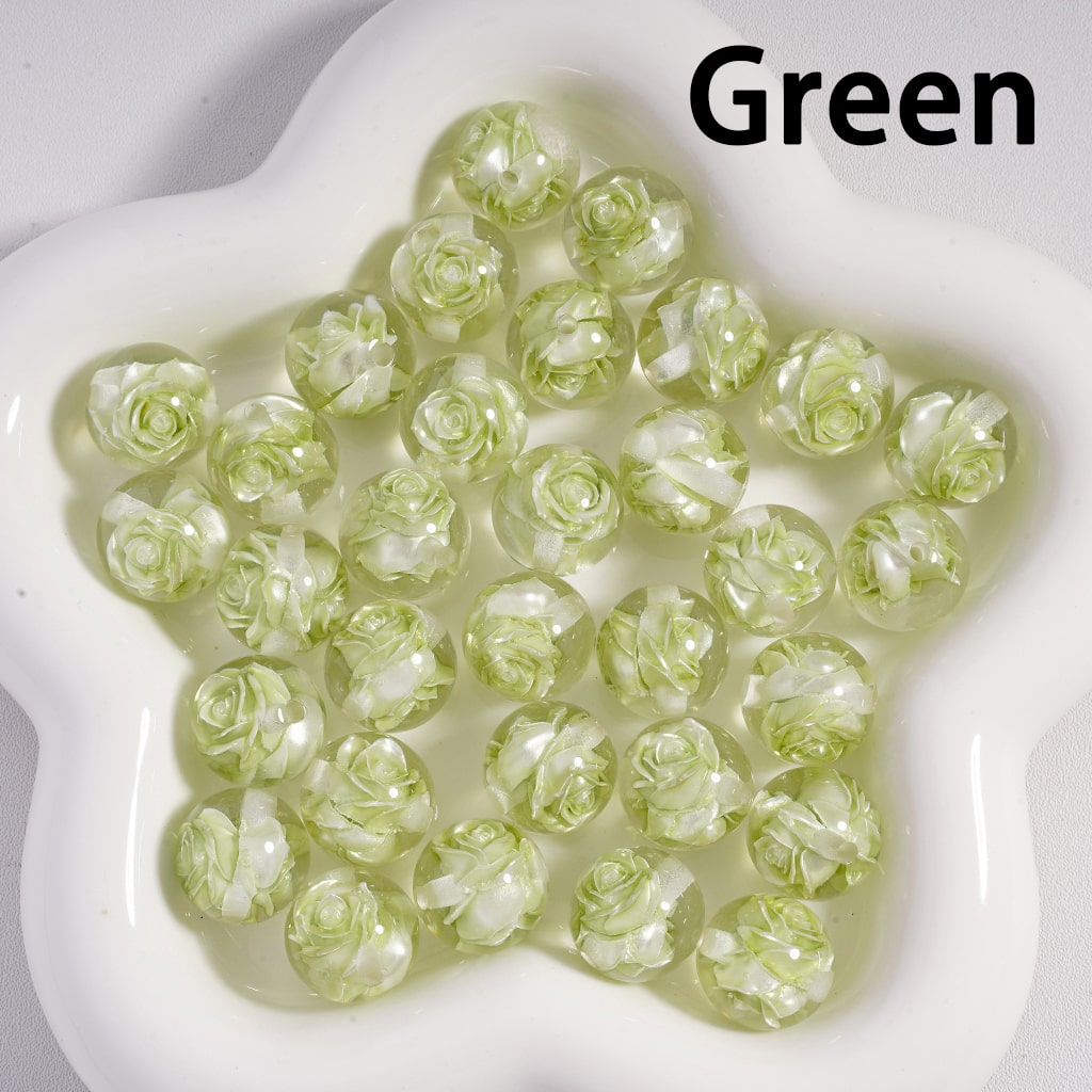 Acrylic Beads Cute Multi-Color Two Rose Flowers Inside, Clear, 16MM
