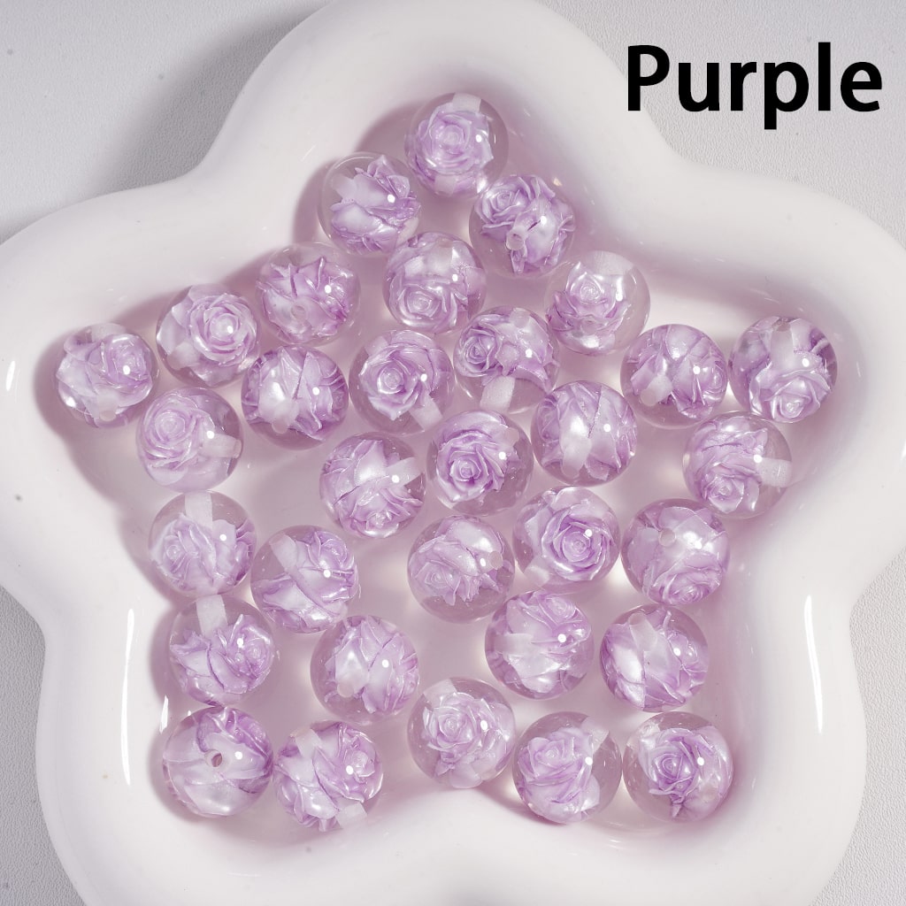 Acrylic Beads Cute Multi-Color Two Rose Flowers Inside, Clear, 16MM