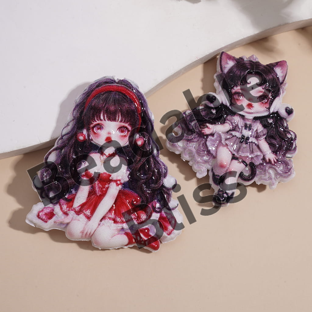 Acrylic Beads Concave-Convex Touch Beautiful Girl Character Doll Series, Random Mix