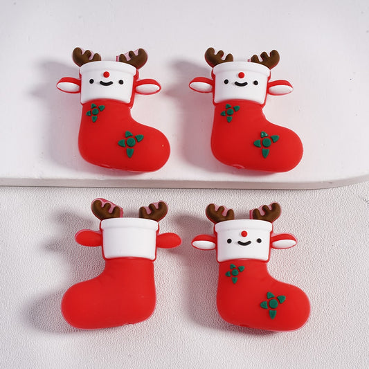 Silicone Focal Beads 3D Cute Elk Deer Style Christmas Socks