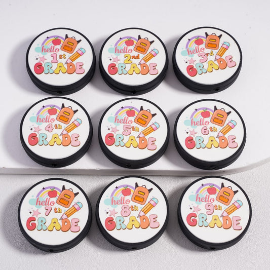 Silicone Focal Beads Round Shape Hello Grades Teacher, Random Mix