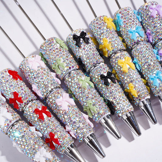 Beadable Clay Pens with Cute Bowtie AB Rhinestones Covered the Entire Pen