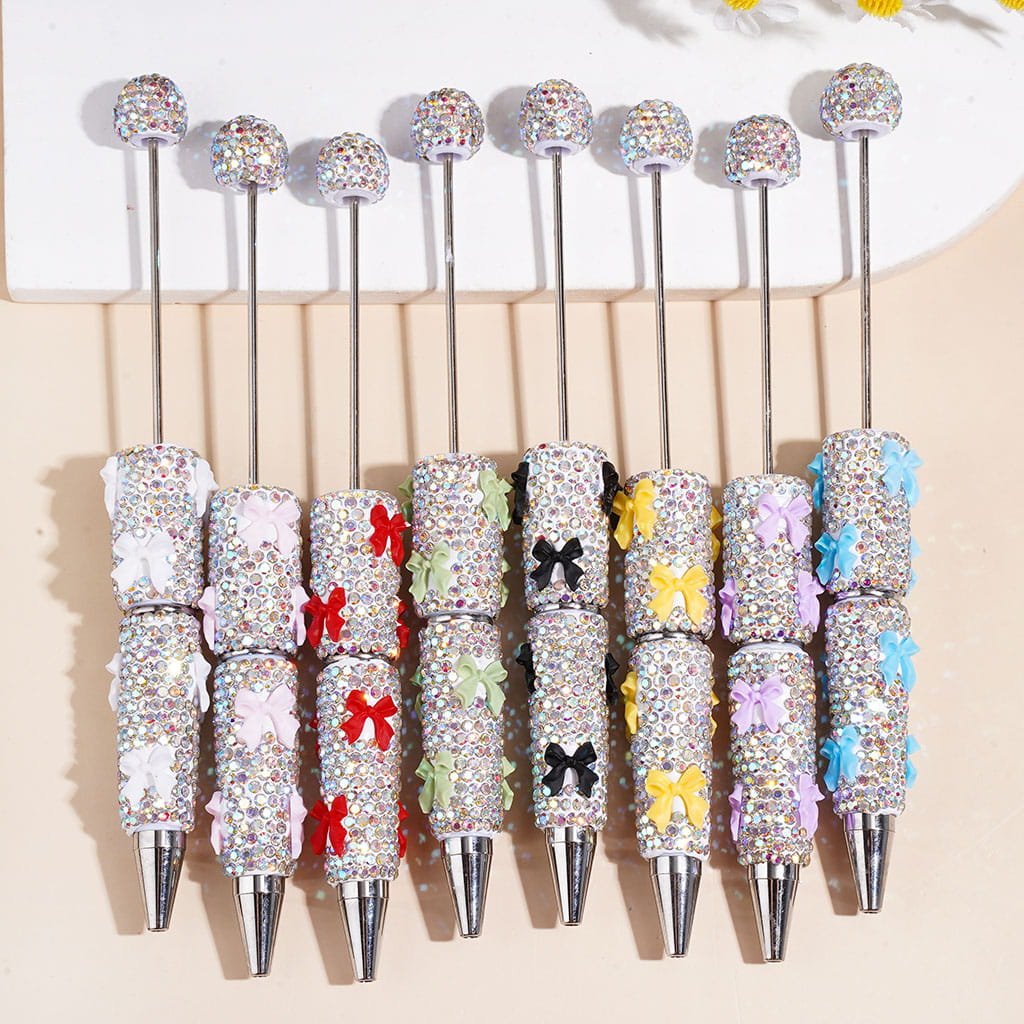 Beadable Clay Pens with Cute Bowtie AB Rhinestones Covered the Entire Pen