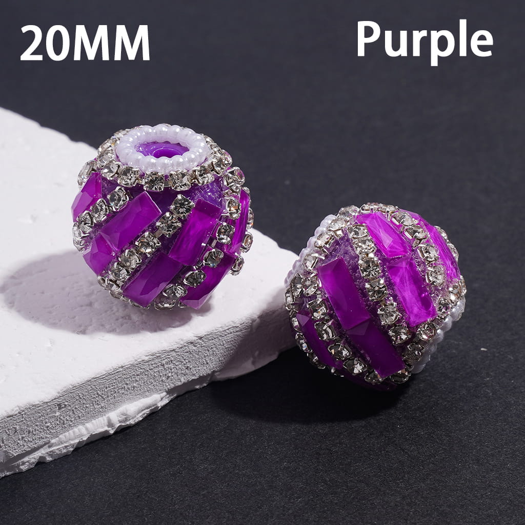 Handcrafted Acrylic Beads with Spiral Style Rectangle and Clear Rhinestone Chains, White Pearl Chains, Around 20MM, Fluorescence Color