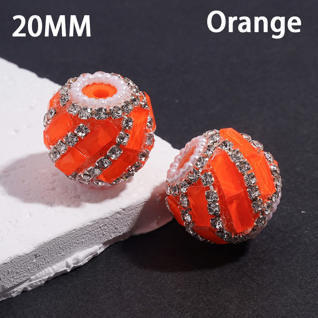 Handcrafted Acrylic Beads with Spiral Style Rectangle and Clear Rhinestone Chains, White Pearl Chains, Around 20MM, Fluorescence Color