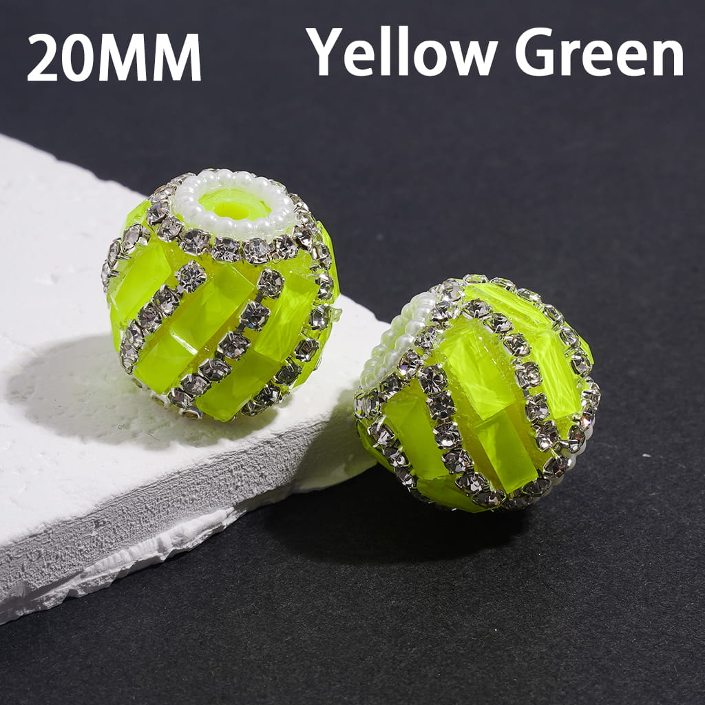 Handcrafted Acrylic Beads with Spiral Style Rectangle and Clear Rhinestone Chains, White Pearl Chains, Around 20MM, Fluorescence Color