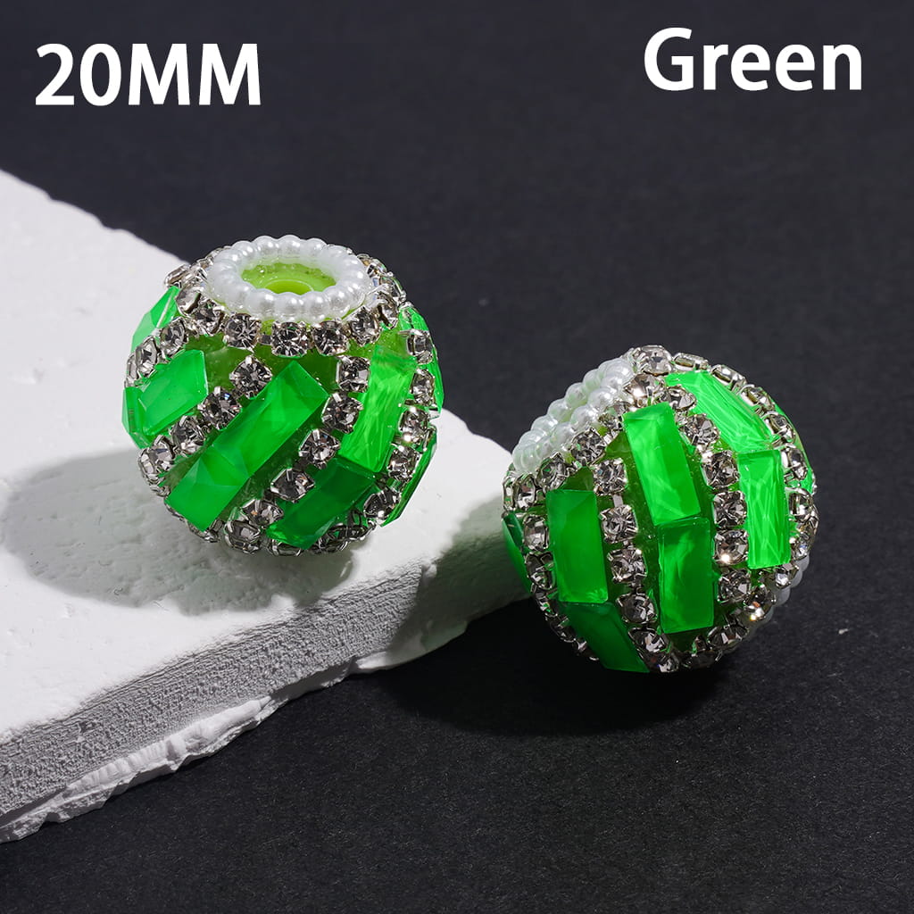 Handcrafted Acrylic Beads with Spiral Style Rectangle and Clear Rhinestone Chains, White Pearl Chains, Around 20MM, Fluorescence Color