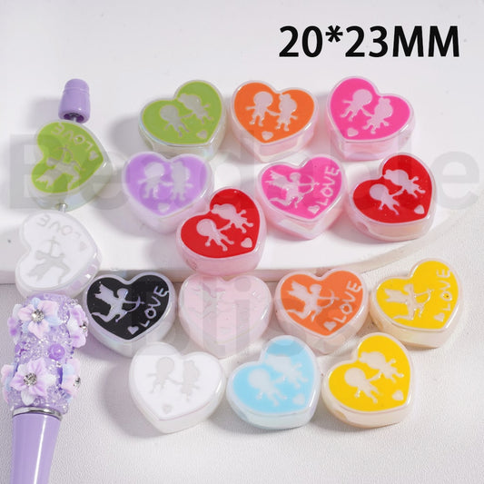 Acrylic Beads UV Coating Cute Heart Love the Arrow of Cupi, 20*23MM, Random Mix