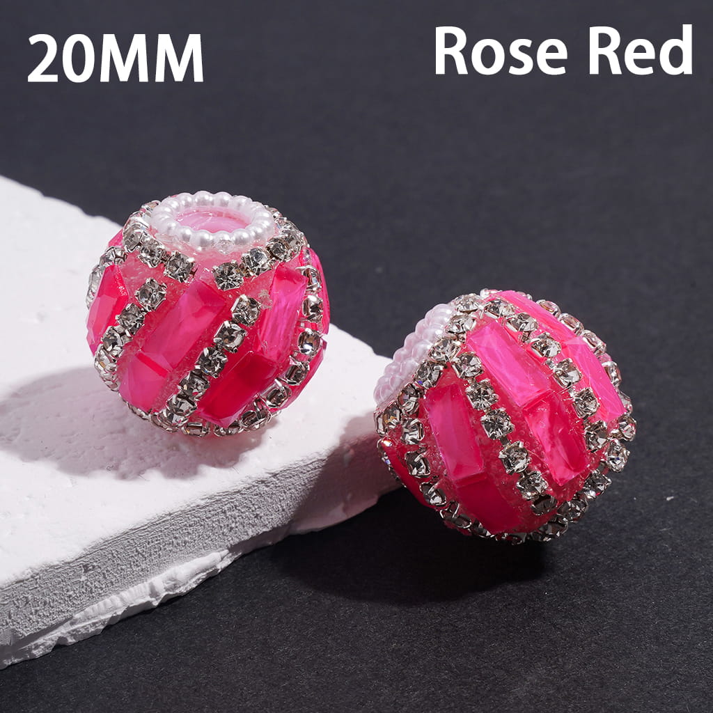 Handcrafted Acrylic Beads with Spiral Style Rectangle and Clear Rhinestone Chains, White Pearl Chains, Around 20MM, Fluorescence Color