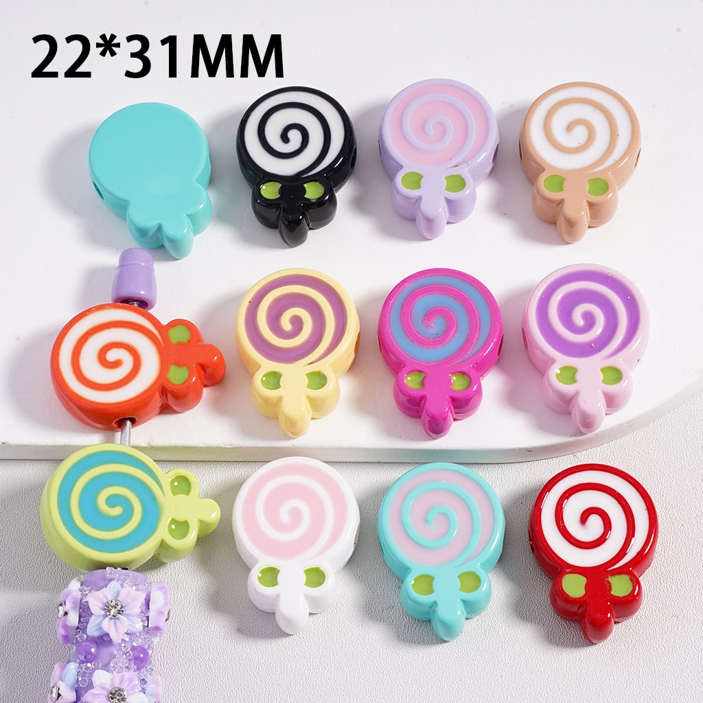 Acrylic Beads Stoving Varnish  Cute Lolipop, 22*31MM，Random Mix(The Hole is Horizontal, not Vertical)