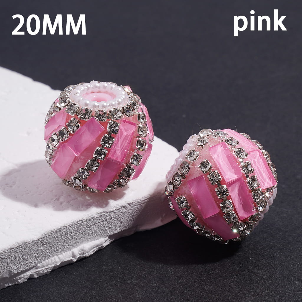 Handcrafted Acrylic Beads with Spiral Style Rectangle and Clear Rhinestone Chains, White Pearl Chains, Around 20MM, Fluorescence Color