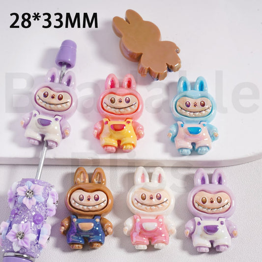 Acrylic Beads UV Coating Cute L-B-B with Overalls, 33*28MM, Random Mix