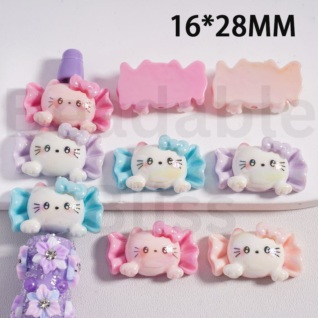 Acrylic Beads UV Coating Cute Hello Kitt Bowknot, 16*28MM, Random Mix