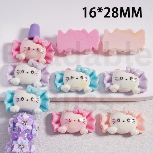 Acrylic Beads UV Coating Cute Hello Kitt Bowknot, 16*28MM, Random Mix