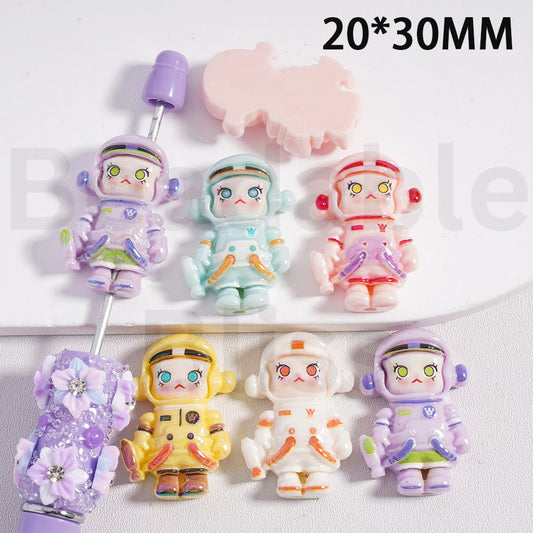 Acrylic Beads UV Coating Cute Moll with Space Suit, 20*30MM, Random Mix