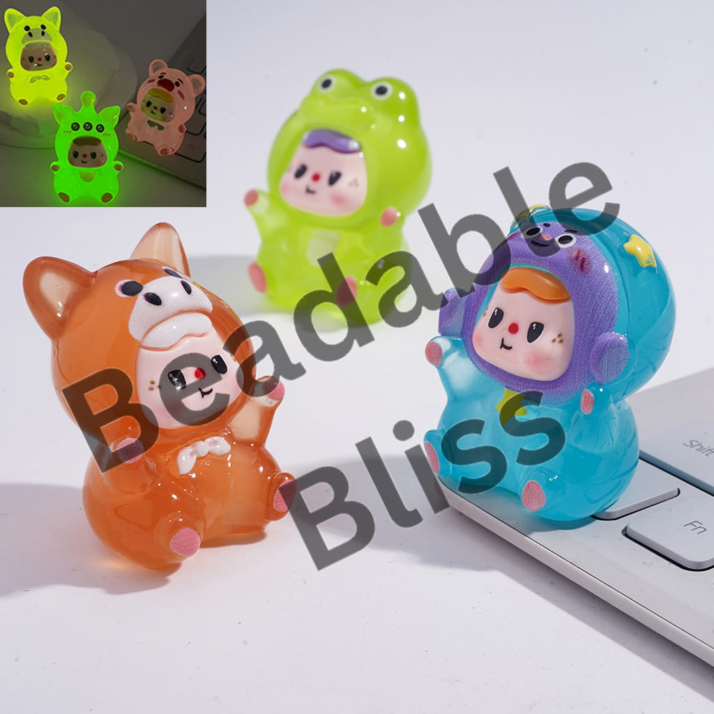 Luminous Acrylic Figurine Baby with Toy Adventure Character Hat Series, Jelly Color, Random Mix
